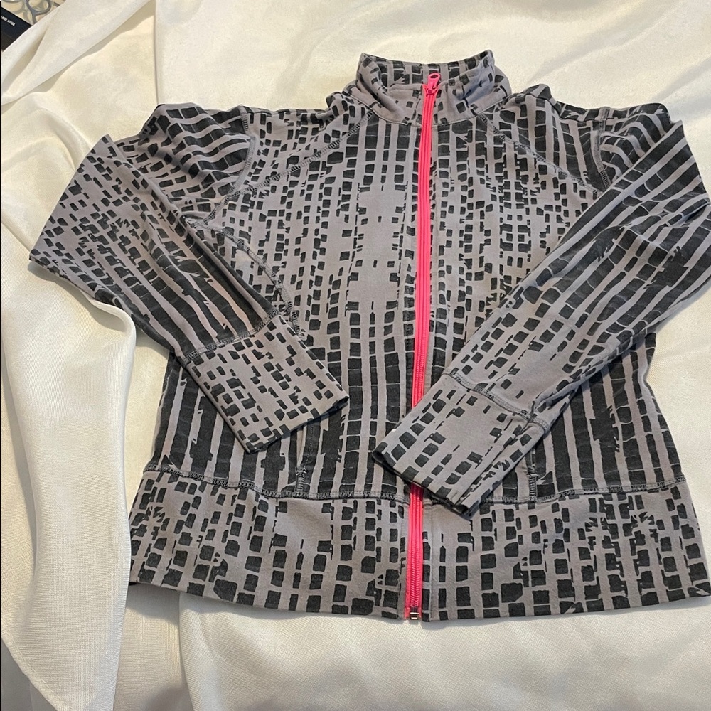 Gray and Black Patterned Jacket with Pink Zipper by classic sports ACTIVEWEAR